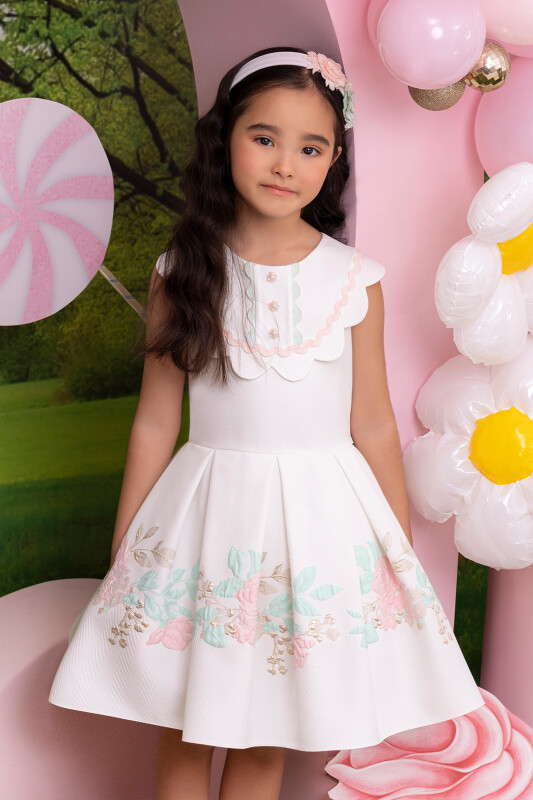 Powder Girls Lapel Neck Dress 3-7 AGE - 10