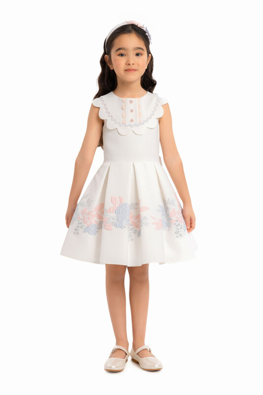 Blue Girls Lapel Neck Dress 3-7 AGE 