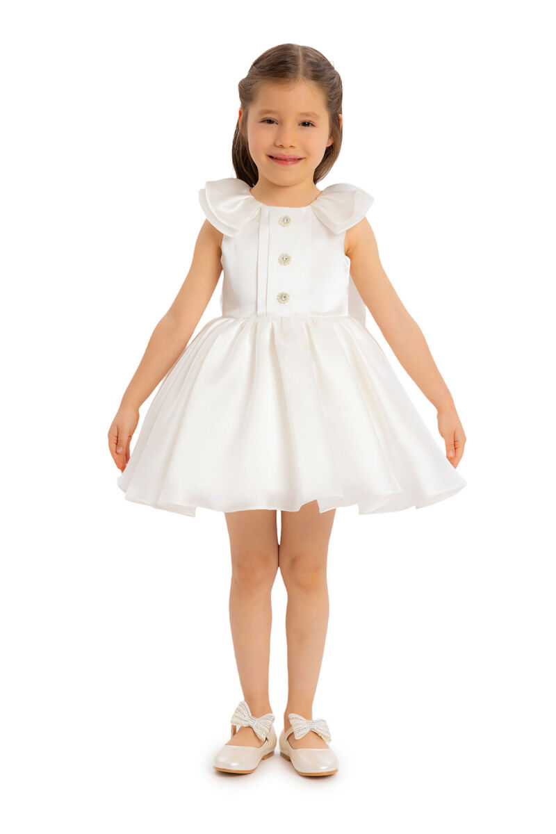 Ecru Pearl Embroidered Girls Dress 6-24 MONTH - 1