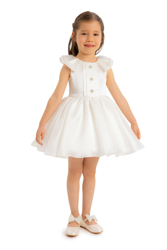 Ecru Pearl Embroidered Girls Dress 6-24 MONTH - 2