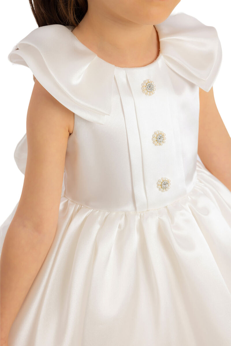 Ecru Pearl Embroidered Girls Dress 6-24 MONTH - 3