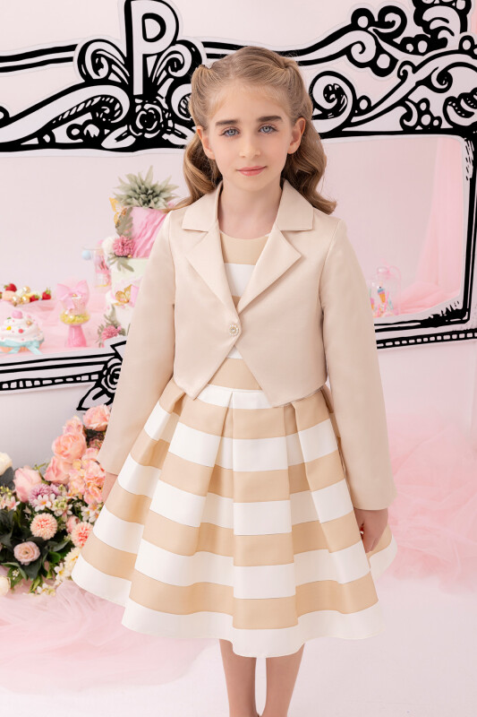 Beige Girls Set with Jacket 8-12 AGE - 9