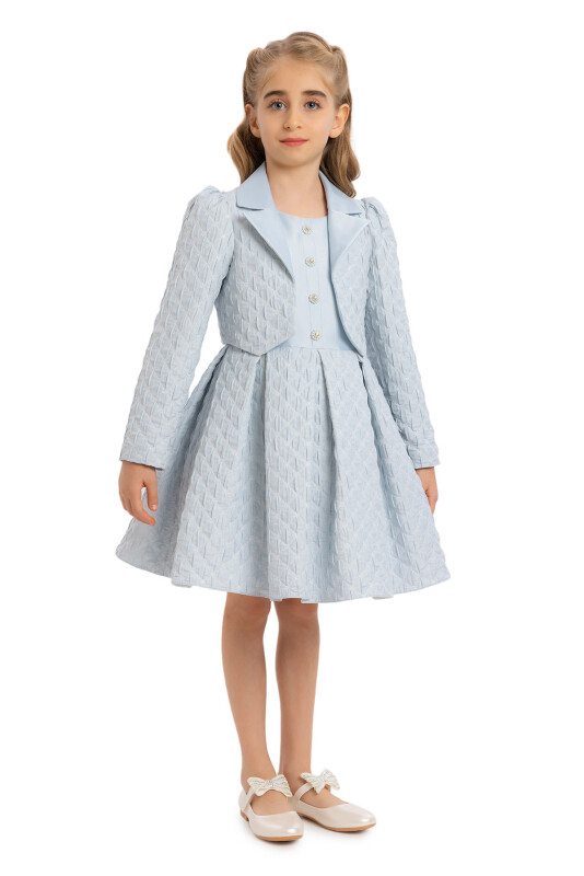 Blue Girls Quilted Jacquard Jacket Set 8-12 AGE - 3