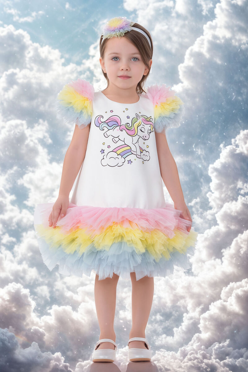 Ecru Girls Unicorn Party Dress 6-24 MONTH - 1