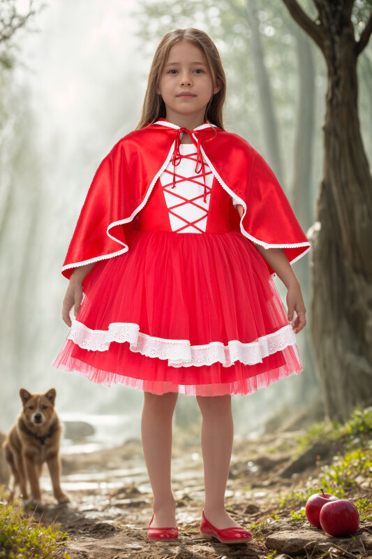 Red Red Hooded Cape Girls Costume 3-7 AGE - 1