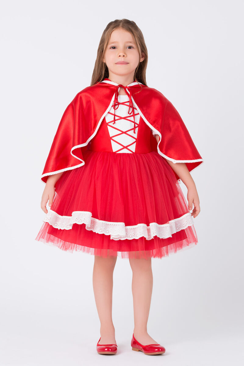 Red Red Hooded Cape Girls Costume 3-7 AGE - 8