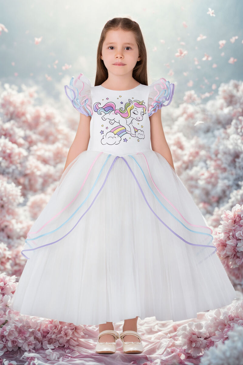 Colourful Unicorn Girls Dress 3-7 AGE - 1