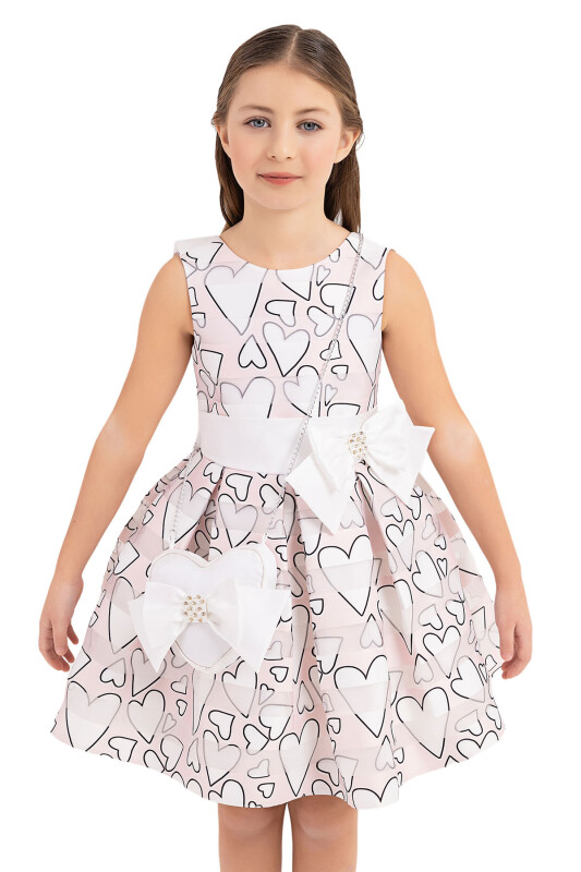 Powder Heart Printed Dress for Girls 4-8 AGE 33182PR - 4