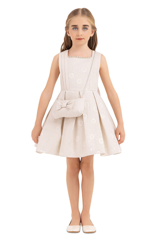 Beige Sleeveless dress for girls 4-8 AGE 33189PR 