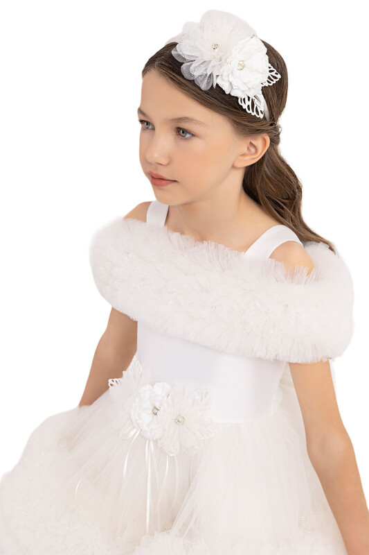 Ecru Ruffled Dress for Girls 6-10 AGE - 10