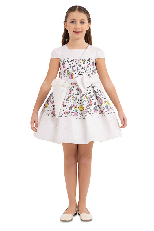 Ecru Unicorn dress for girls 4-8 AGE - 1