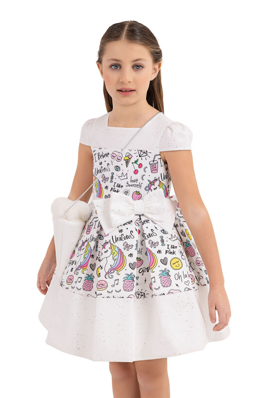 Ecru Unicorn dress for girls 4-8 AGE - 3