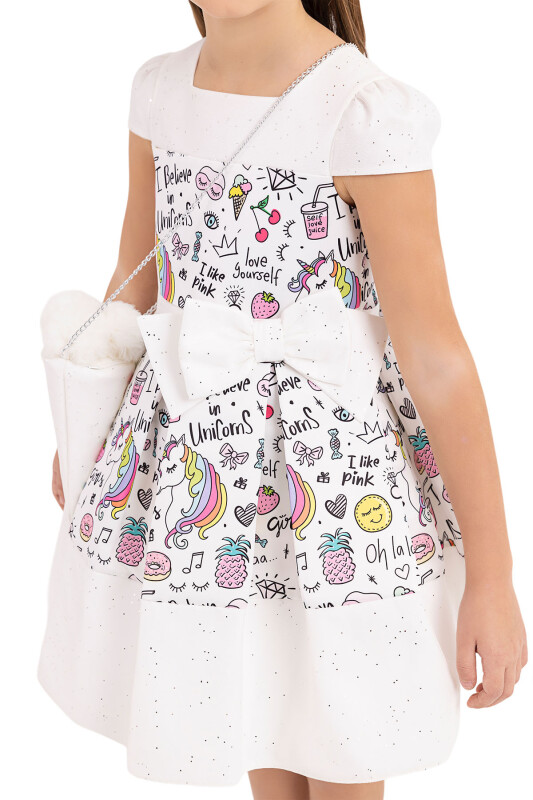 Ecru Unicorn dress for girls 4-8 AGE - 4