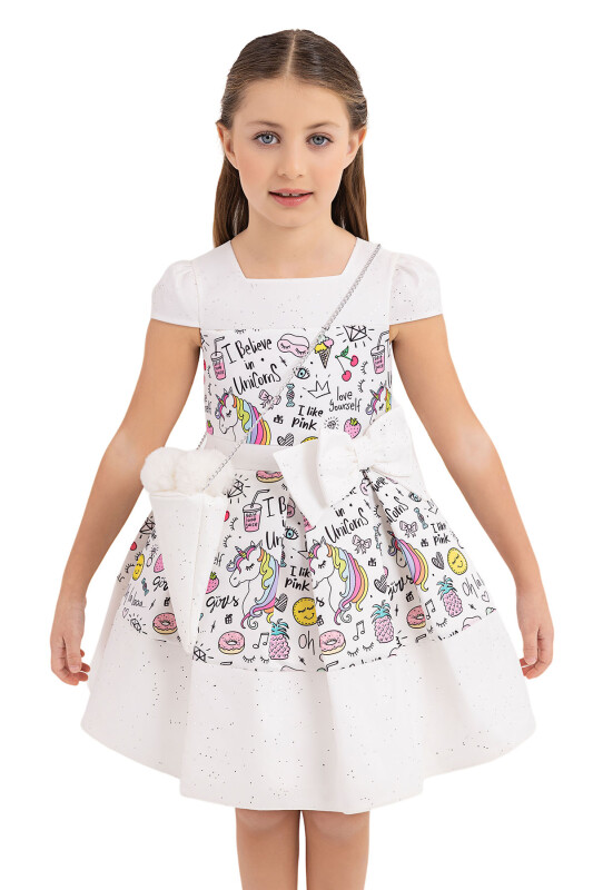 Ecru Unicorn dress for girls 4-8 AGE - 5