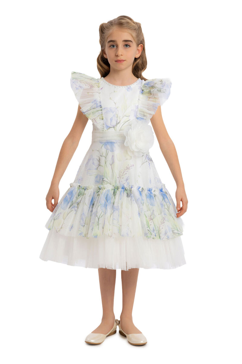 Blue Girls Ruffled Dress 8-12 AGE - 1