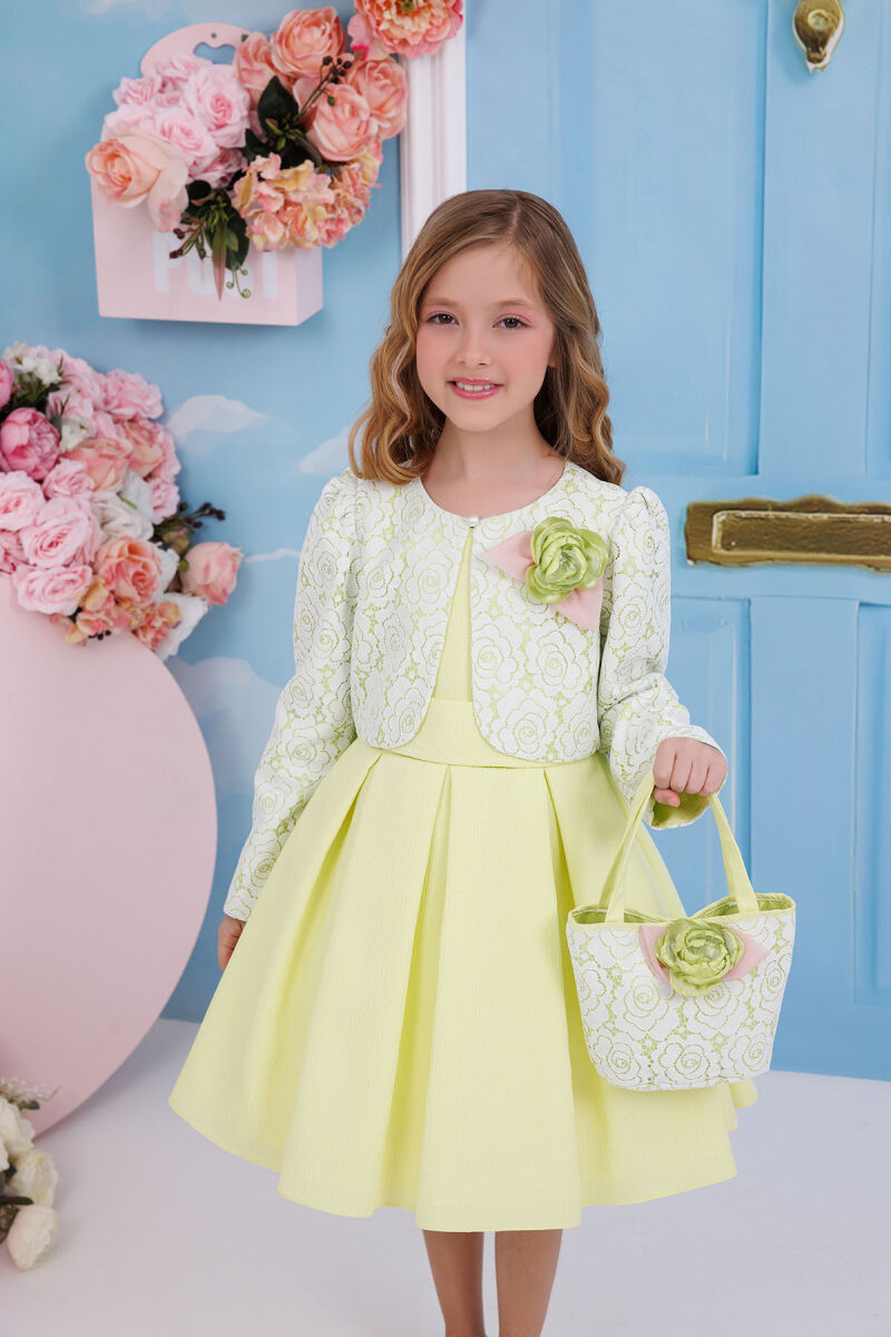 Green Dress with Lace Bolero and Matching Bag 3-7 AGE - 2