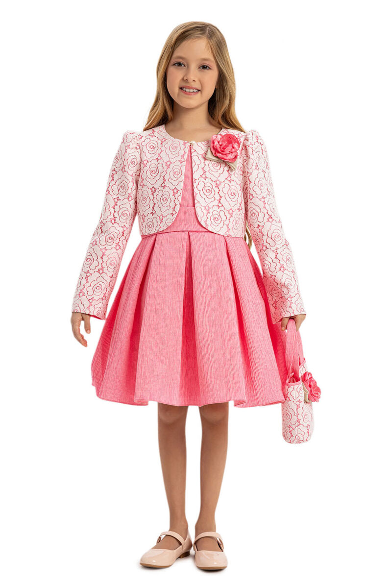 Pink Dress with Lace Bolero and Matching Bag 3-7 AGE - 3