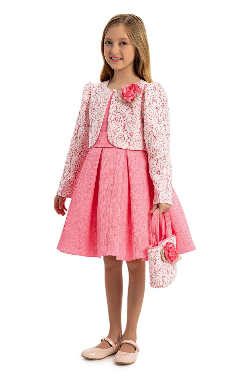 Pink Dress with Lace Bolero and Matching Bag 3-7 AGE - 4