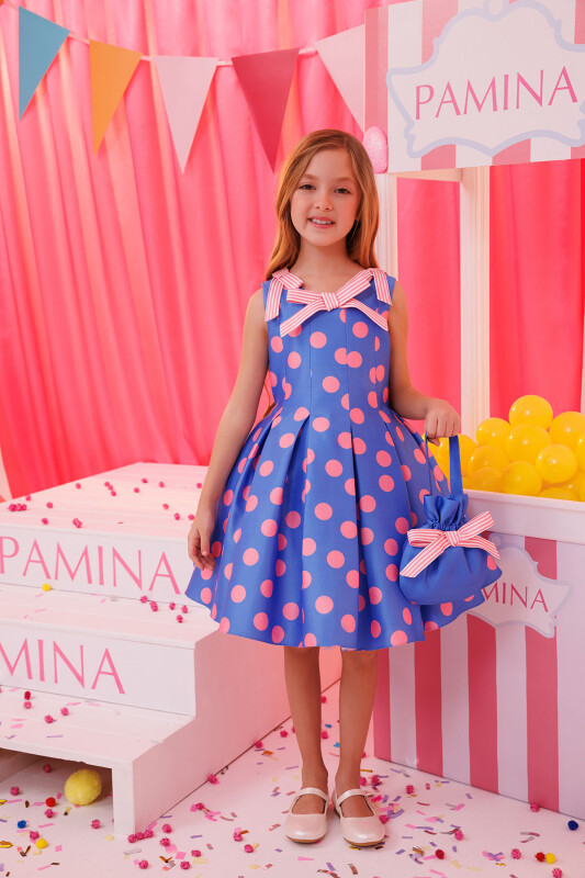 Blue Polka Dot Dress with Matching Bag 3-7 AGE - 3