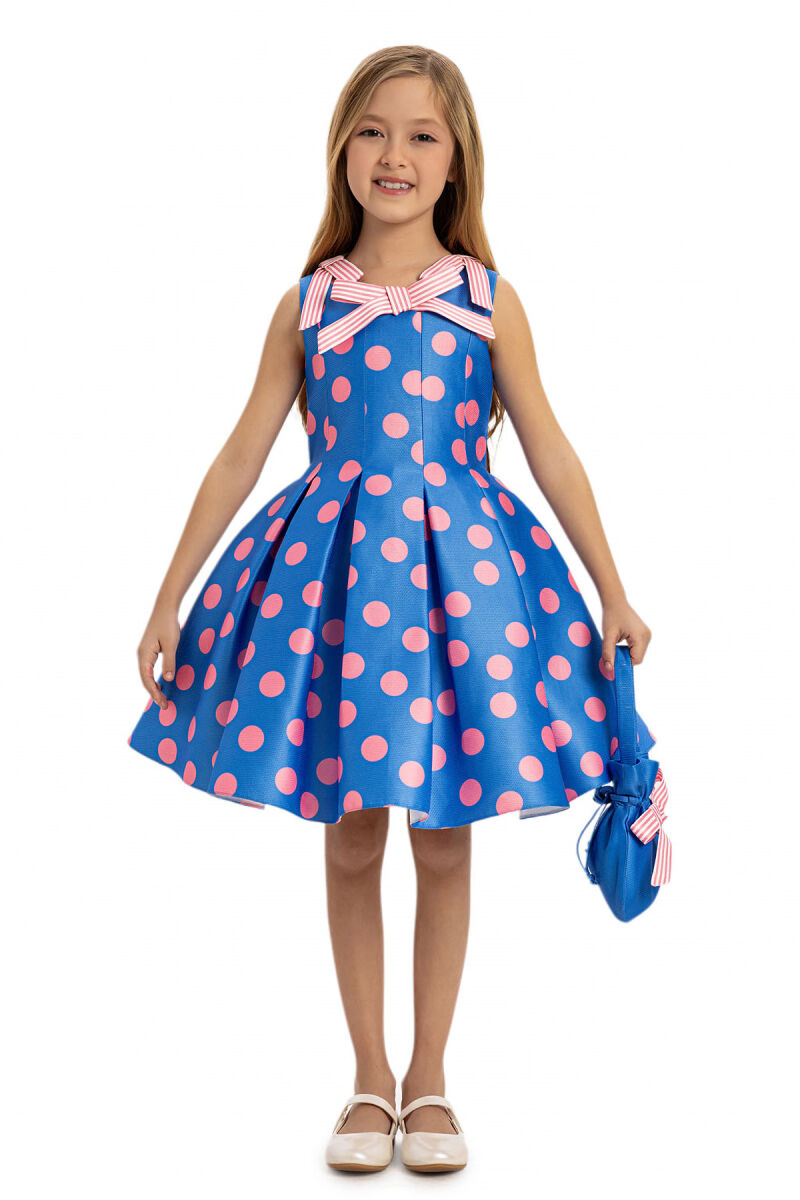 Blue Polka Dot Dress with Matching Bag 3-7 AGE - 4