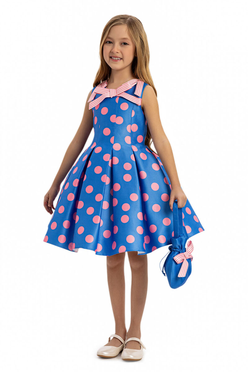 Blue Polka Dot Dress with Matching Bag 3-7 AGE - 5