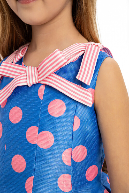 Blue Polka Dot Dress with Matching Bag 3-7 AGE - 7