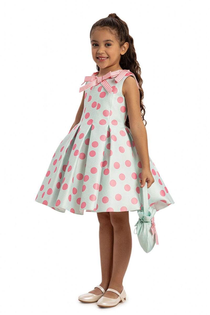 Mint Polka Dot Dress with Matching Bag 3-7 AGE - 2