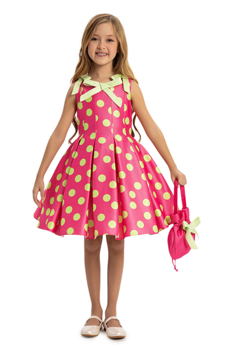 Fuchsia Polka Dot Dress with Matching Bag 3-7 AGE - 3