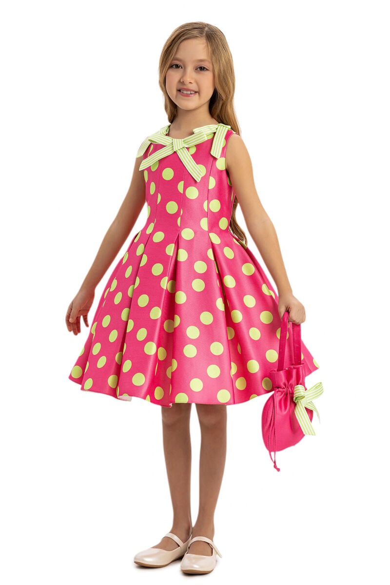 Fuchsia Polka Dot Dress with Matching Bag 3-7 AGE - 4