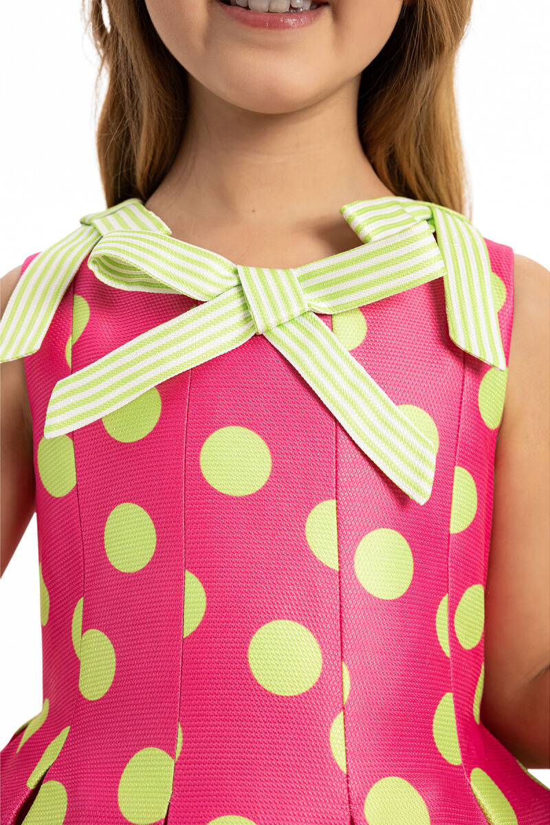 Fuchsia Polka Dot Dress with Matching Bag 3-7 AGE - 5