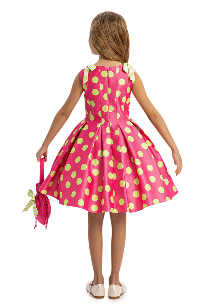 Fuchsia Polka Dot Dress with Matching Bag 3-7 AGE - 9