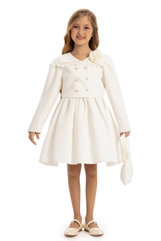 Ecru Elegant Dress with Bolero and Bag 3-7 AGE 