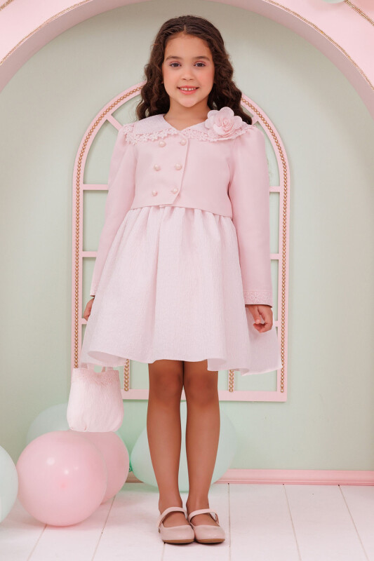 Powder Elegant Dress with Bolero and Bag 3-7 AGE 