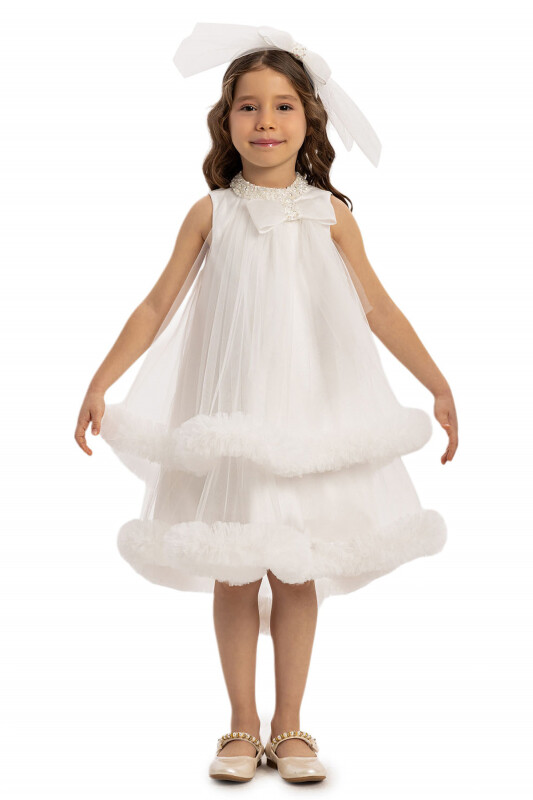 Ecru Girls Dress with Hair Accessory 3-7 AGE 