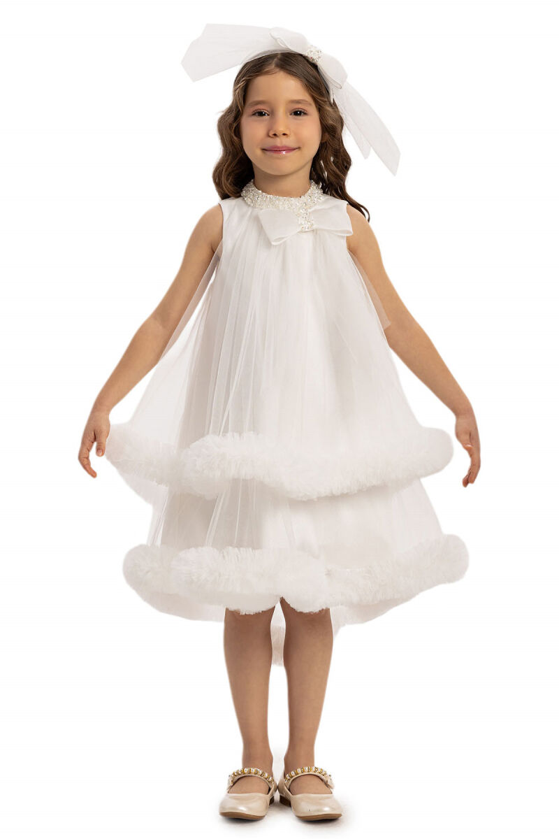 Ecru Girls Dress with Hair Accessory 3-7 AGE - 1