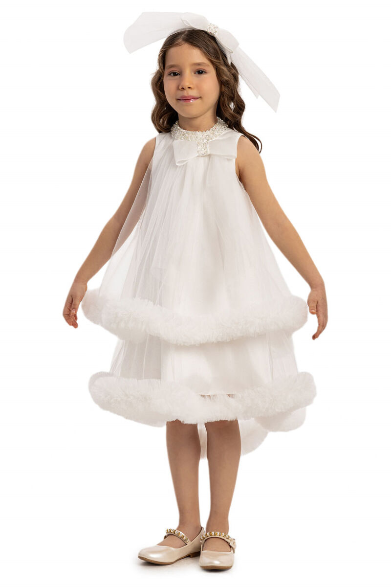 Ecru Girls Dress with Hair Accessory 3-7 AGE - 2