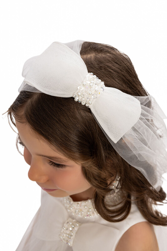 Ecru Girls Dress with Hair Accessory 3-7 AGE - 5