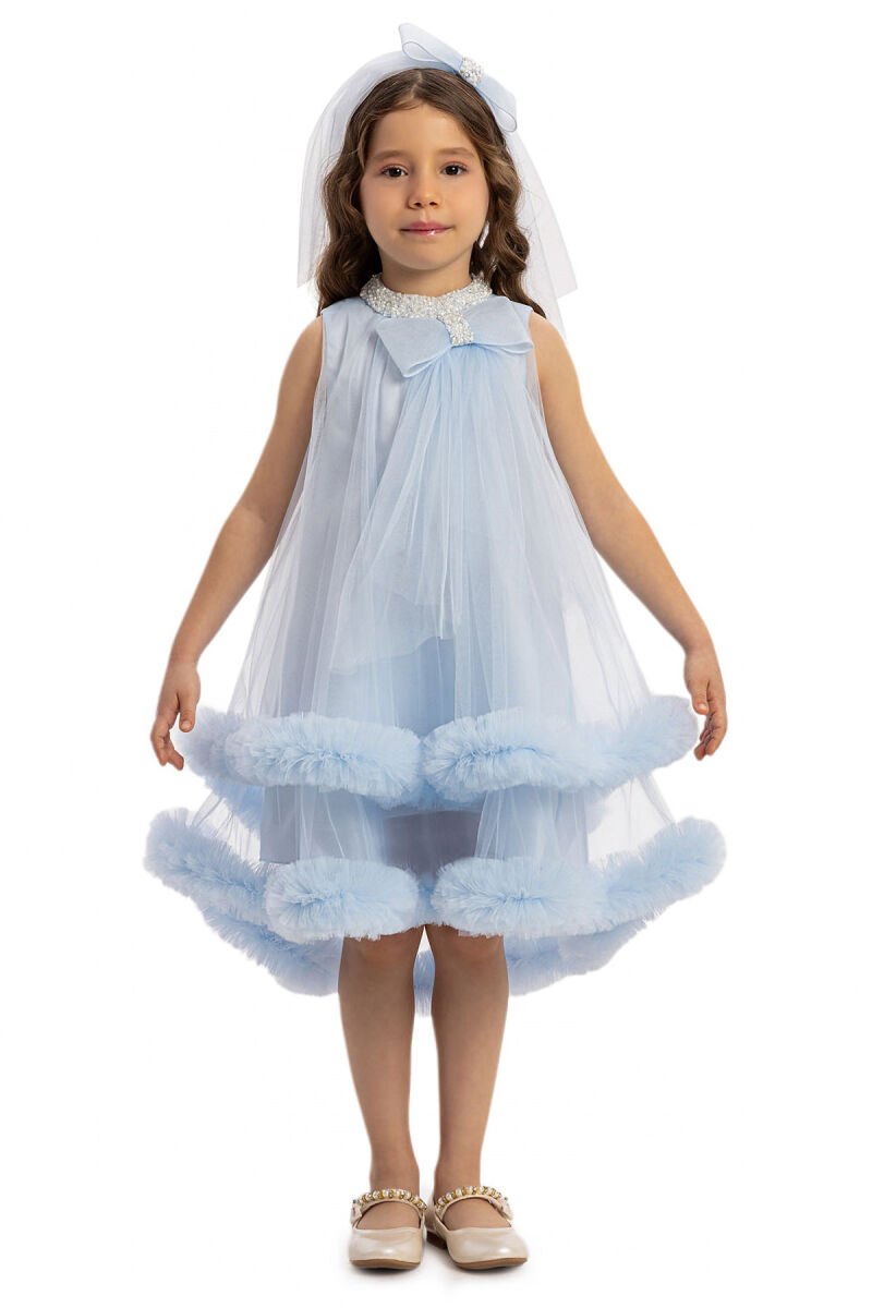 Blue Girls Dress with Hair Accessory 3-7 AGE - 3