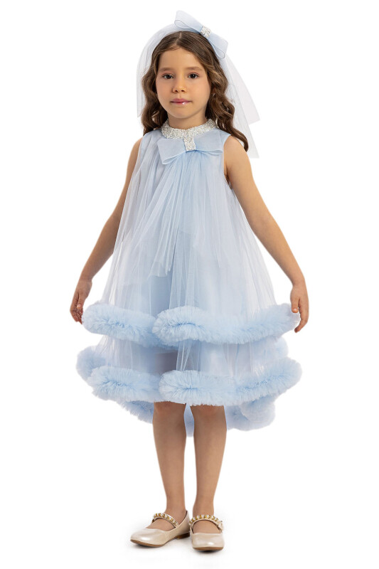 Blue Girls Dress with Hair Accessory 3-7 AGE - 4