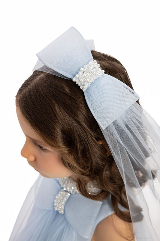 Blue Girls Dress with Hair Accessory 3-7 AGE - 7