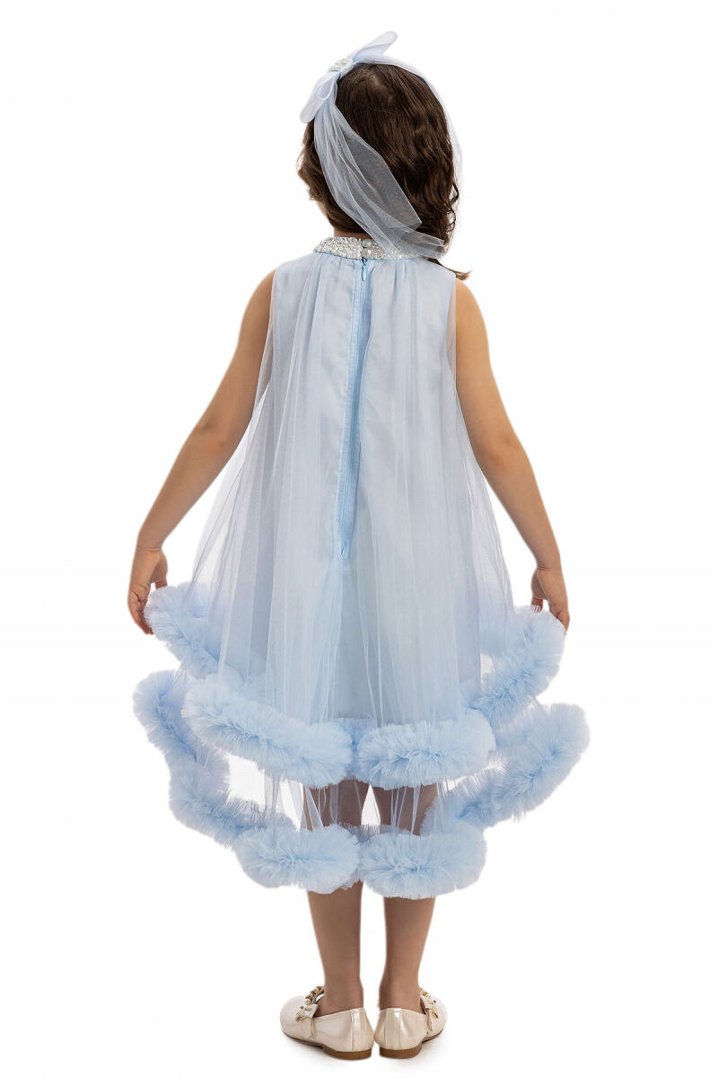 Blue Girls Dress with Hair Accessory 3-7 AGE - 8