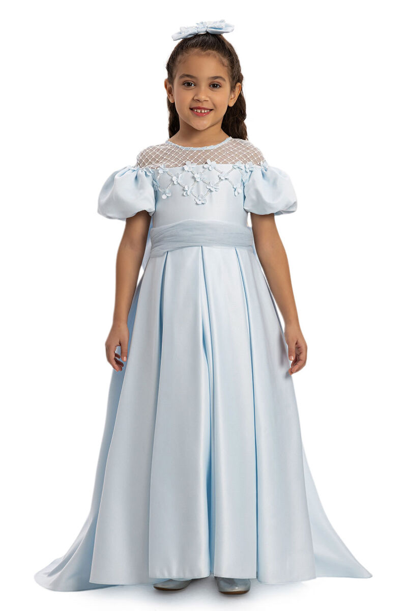 Blue Satin Girls Dress 3-7 AGE - 1