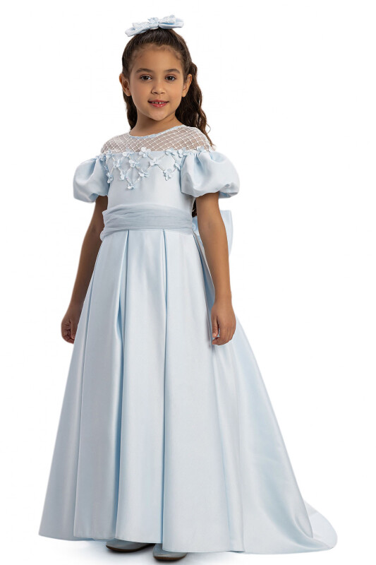 Blue Satin Girls Dress 3-7 AGE - 2