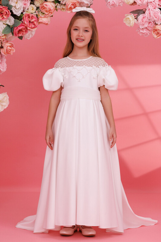 Ecru Satin Girls Dress 3-7 AGE 