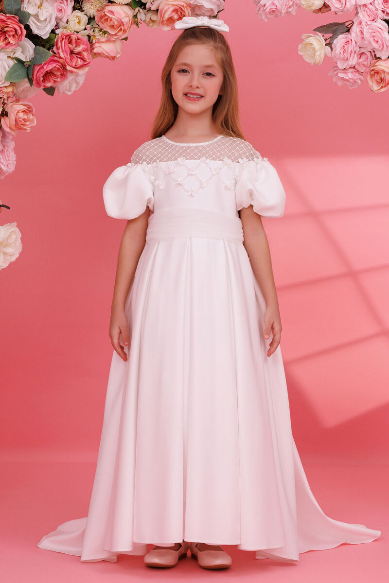 Ecru Satin Girls Dress 3-7 AGE - 1