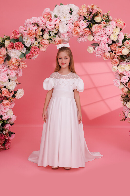 Ecru Satin Girls Dress 3-7 AGE - 2