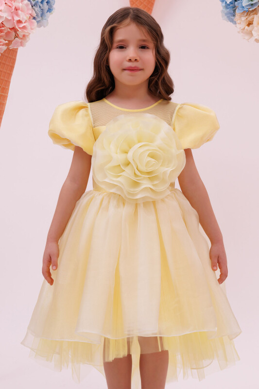 Yellow Girls Floral Satin Dress 3-7 AGE - 1