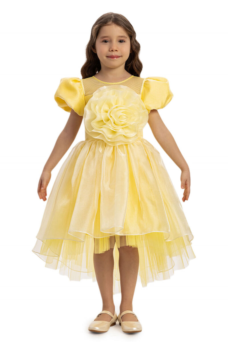 Yellow Girls Floral Satin Dress 3-7 AGE - 3