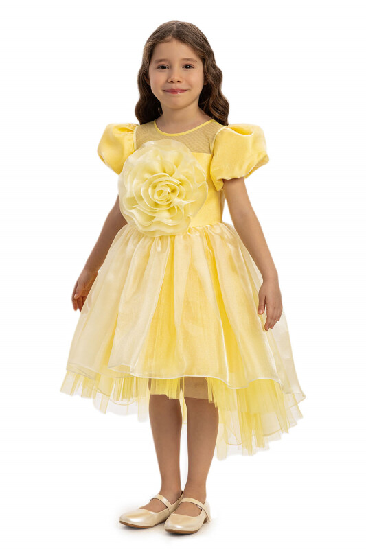 Yellow Girls Floral Satin Dress 3-7 AGE - 4