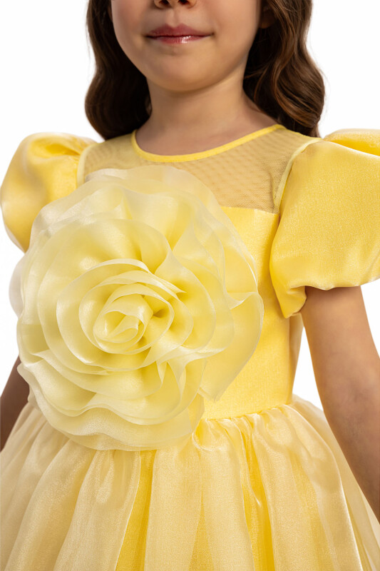 Yellow Girls Floral Satin Dress 3-7 AGE - 5